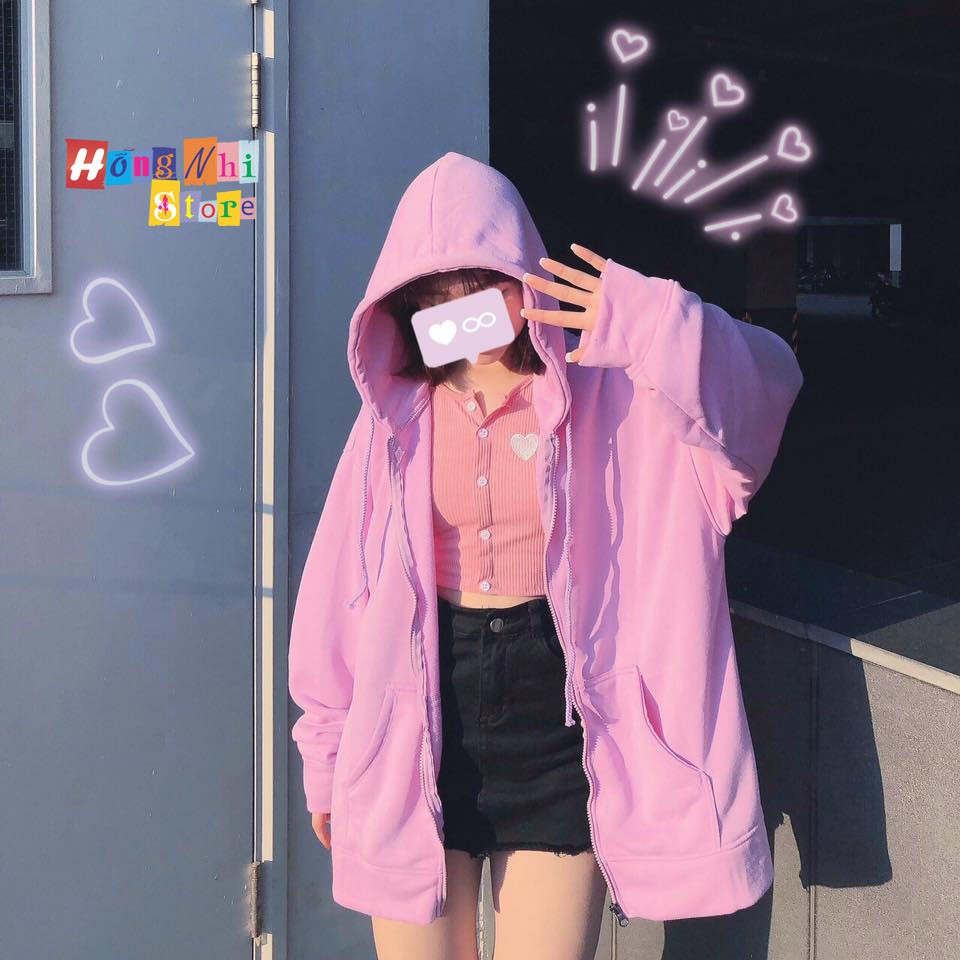 Áo Khoác Hoodie Zip Trơn Oversize Ulzzang Unisex Hoodie Dây Kéo Màu Tím Dáng Rộng - MM