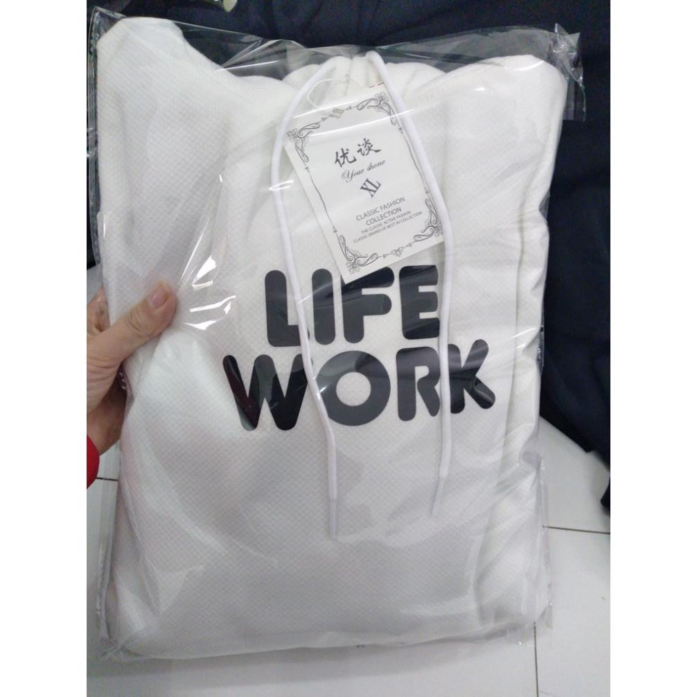 Áo Hoodie Nỉ LIFE WORK Form Unisex Nam Nữ, áo hodie nỉ dày dặn, không xù, mũ 2 lớp