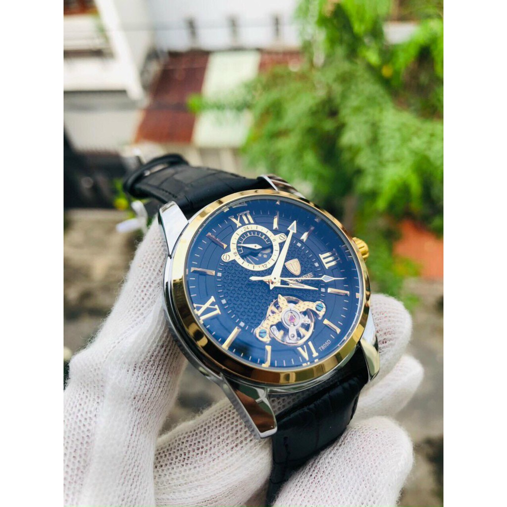 Đồng hồ cơ nam dây da cao cấp Tevise T805D full box, mặt kính sapphire chống xước, chống nước, bảo hành 03 năm