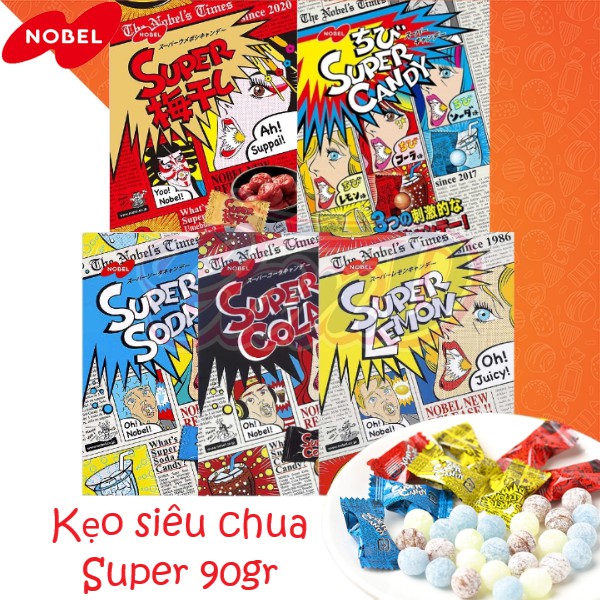 (5 loại) Kẹo siêu chua Super Candy, Lemon, Soda, Cola, Umeboshi (90gr)