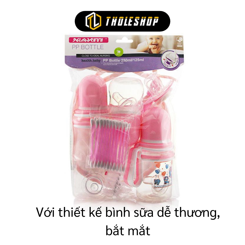 Bình Sữa Cho Bé - Bộ Yếm, Bình Sữa Và Tăm Bông Cho Trẻ Sơ Sinh PP Bottle 8988
