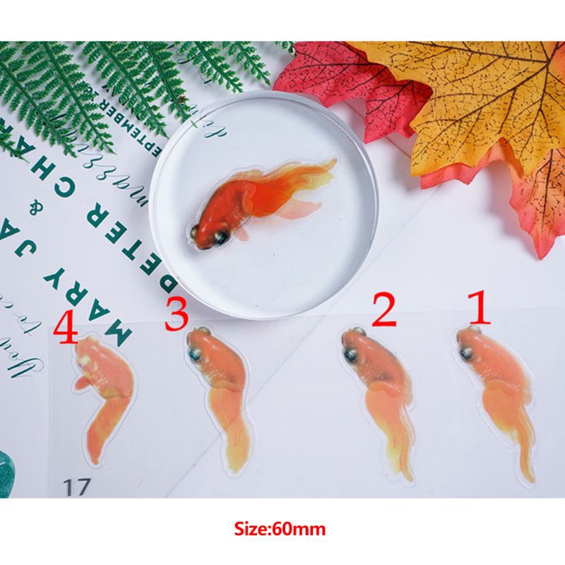 ✿INF✿5 Sheets Gold Fish 3D Mold Resin Stickers Decal Landscape Decorative DIY Crafts Material