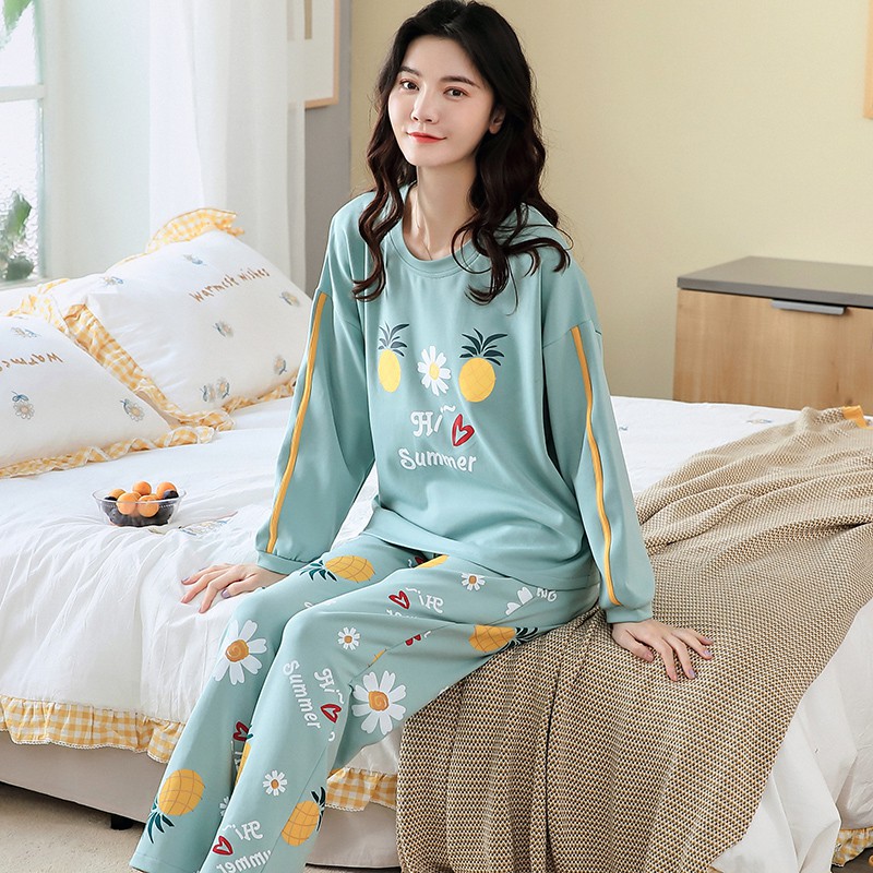 Bộ Đồ Ngủ Cotton Dài Tay Phong Cách Hàn Quốc Cho Nữ