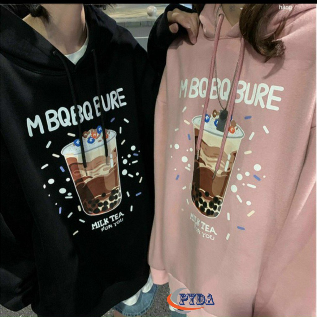 ÁO HOODIE CHỐNG NẮNG TRÁNH MƯA , CHẤT THUN NỈ NGOẠI HÌNH IN LY TRÀ SỮA MBQBQBURE CỰC CHẤT TP