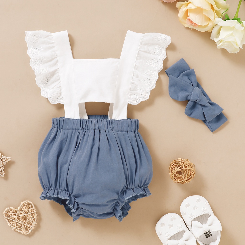 Bộ áo liền quần MIKRDOO tay bèo dễ thương cho bé gái