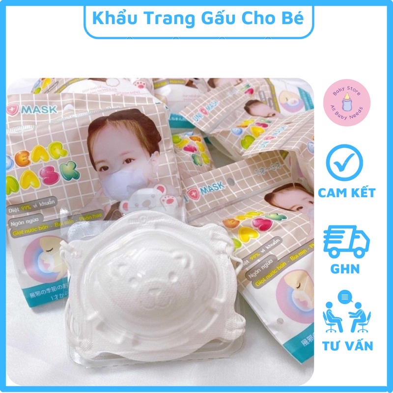 Khẩu Trang Gấu 3D Unimask Cho Bé Hộp 3 Cái