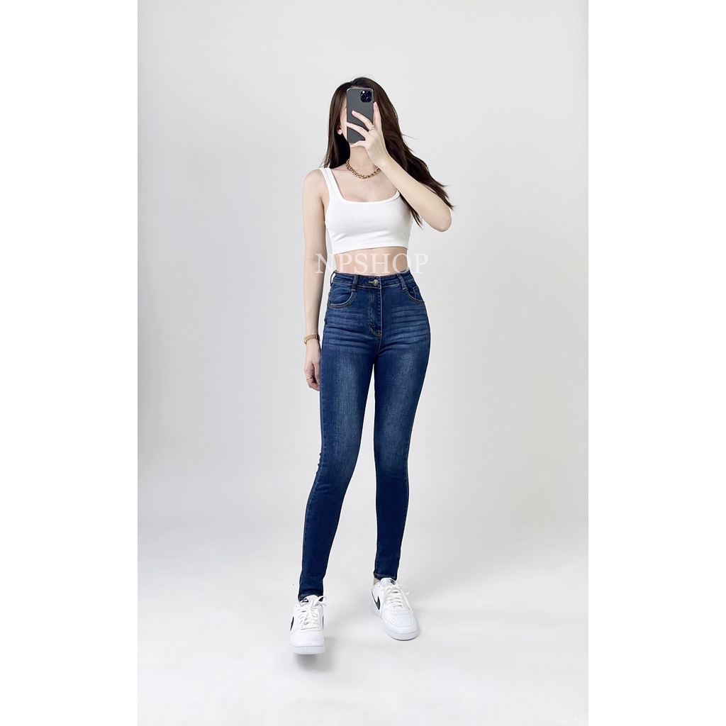 Quần jean nữ lưng cao co giãn NPSHOP, quần bò cạp cao trơn dài skinny jeans bigsize basic NPQUAN034