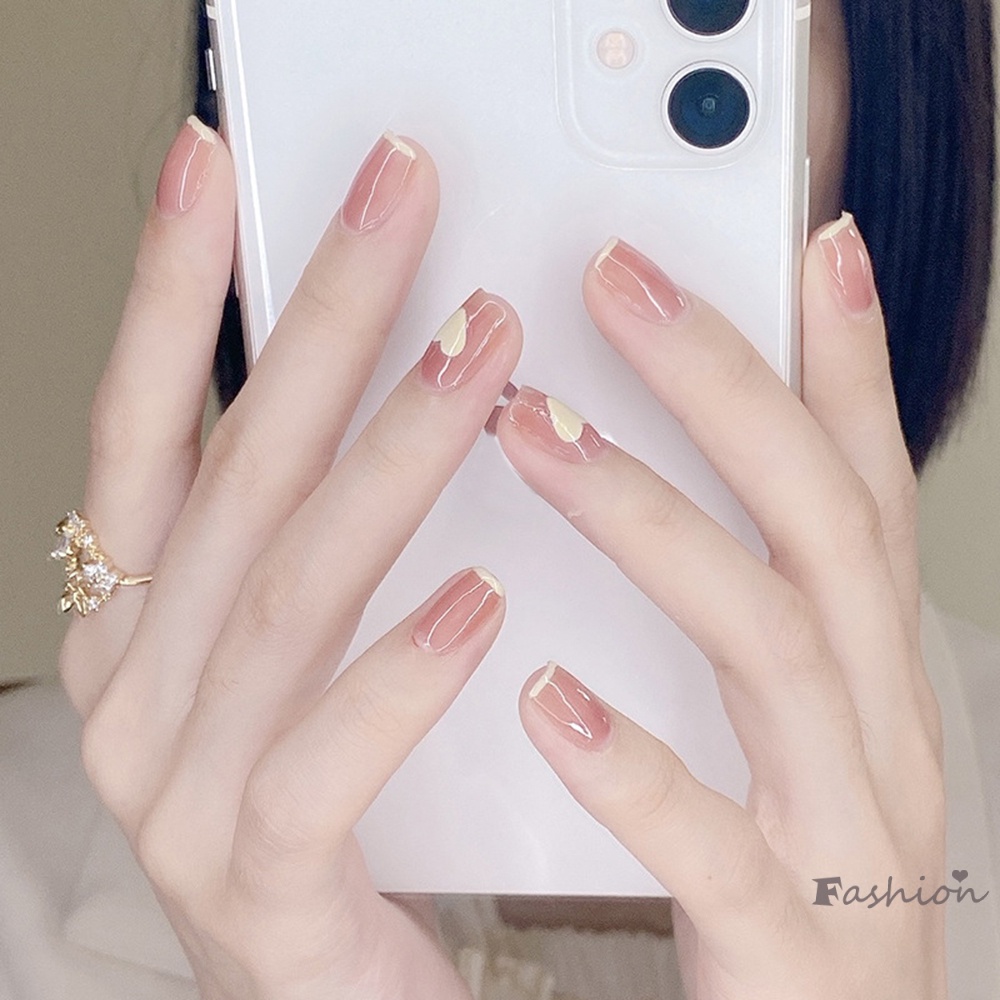 Bộ 24 Móng Tay Giả Ngắn Phủ Toàn Diện Phong Cách Pháp Thời Trang Cho Nữ