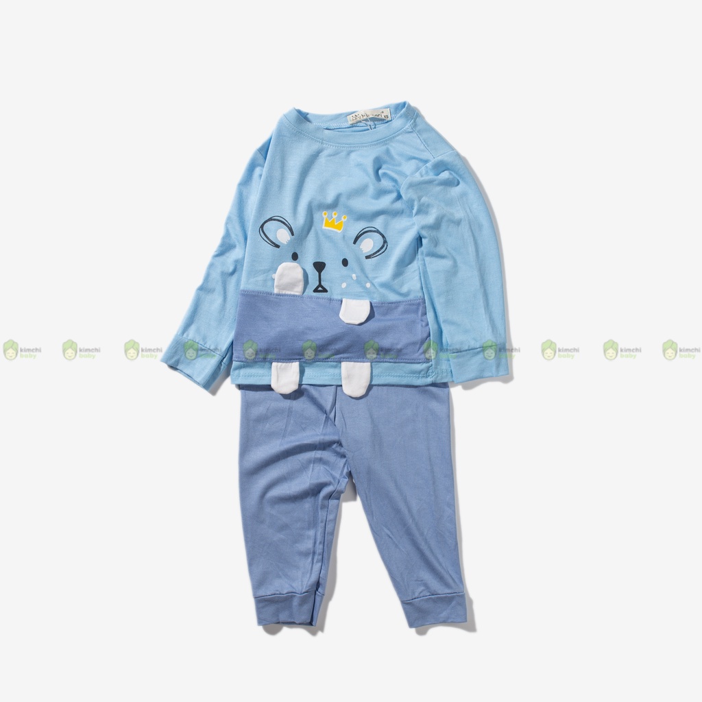 Bộ Dài Tay Thun Lạnh Cho Bé Trai, Bé Gái KIMCHIBABY Hoạ Tiết Hươu Vàng 3D,  Đồ Bộ Mặc Nhà Cho Bé Thu Đông KWTD2207