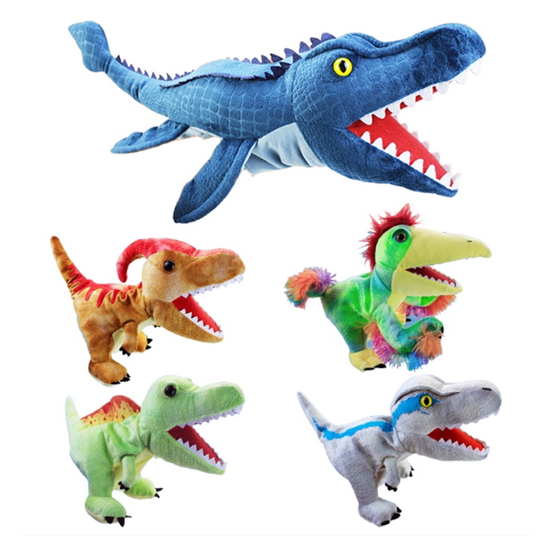 11 styles Dinosaur Hand Puppet Plush toys Kindergarten performance Hand control glovesTriceratops Tyrannosaurus Dilophosaurus