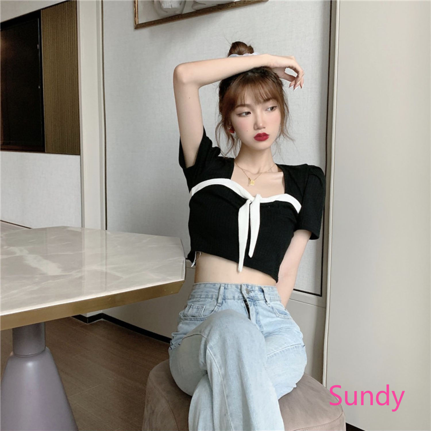 Áo Croptop Tay NGắn Phối Màu Tương Phản Năng Động Cho Nữ | BigBuy360 - bigbuy360.vn