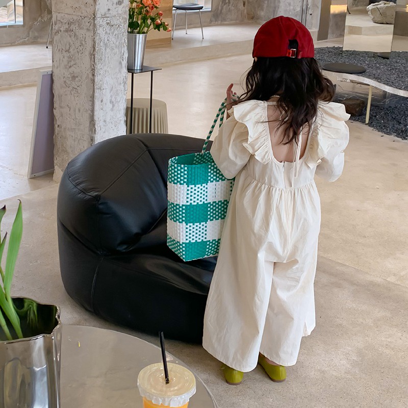 Jumpsuit Cổ Vuông Tay Lỡ Màu Sắc Ngọt Ngào Phong Cách Phương Tây Cho Nữ