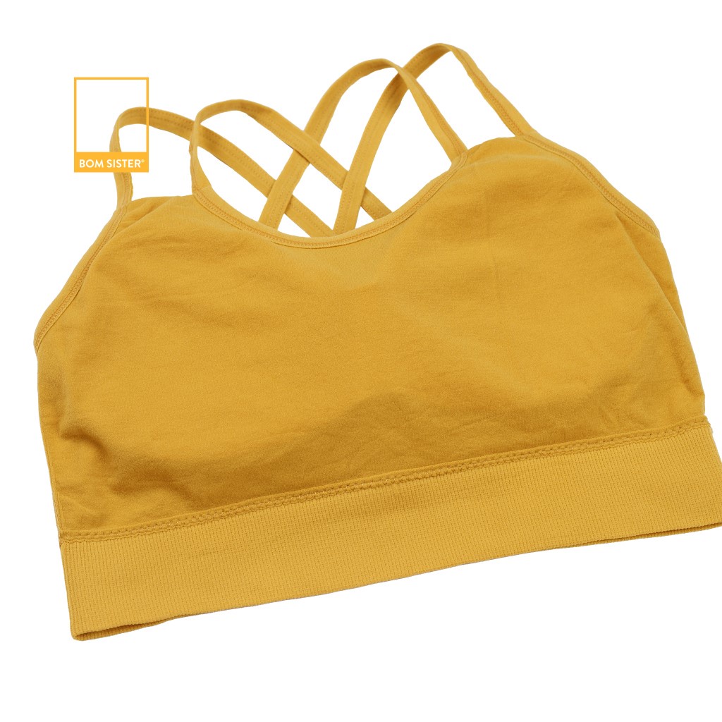 Áo lót thể thao cotton pha dây chéo màu trơn nâng ngực tự nhiên BOM SISTER BR6854