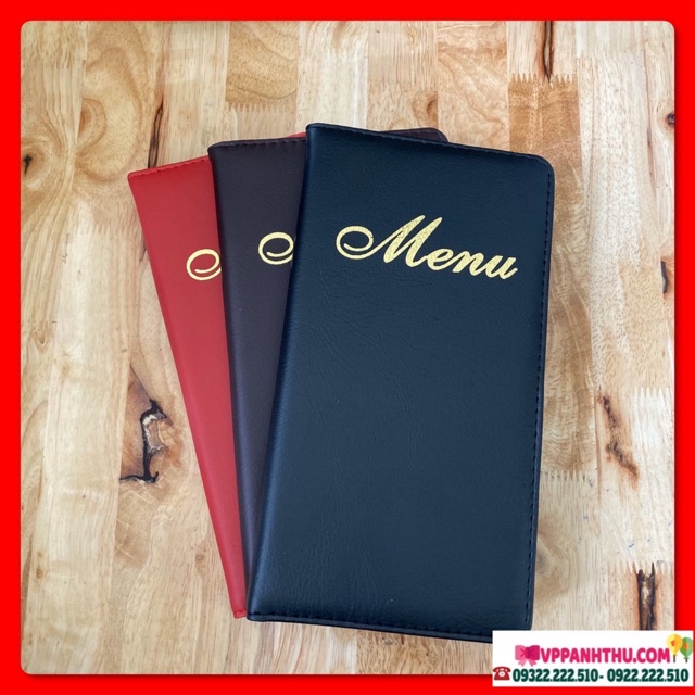 CUỐN MENU - QUYỂN MENU-  BÌA DA CAO CẤP LÁ (12,5 x23,5cm)