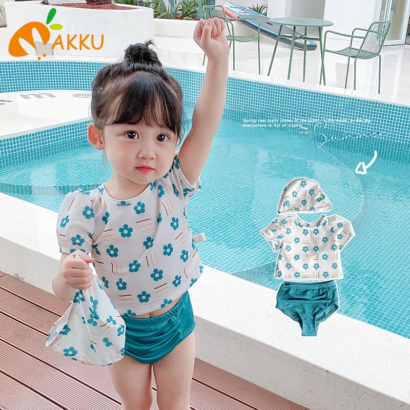 Bộ Đồ Bơi 3 Mảnh Họa Tiết Hoa Dễ Thương Cho Bé Gái