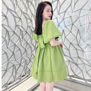 Đầm babydoll nơ lưng tay phồng