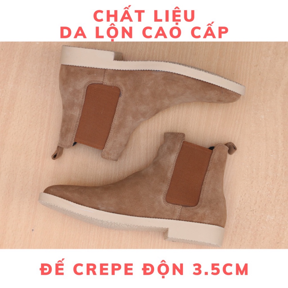 Giày thời trang nam cao cổ Chelsea boots da lộn màu nâu đế tăng 3.5cm chiều cao | BigBuy360 - bigbuy360.vn