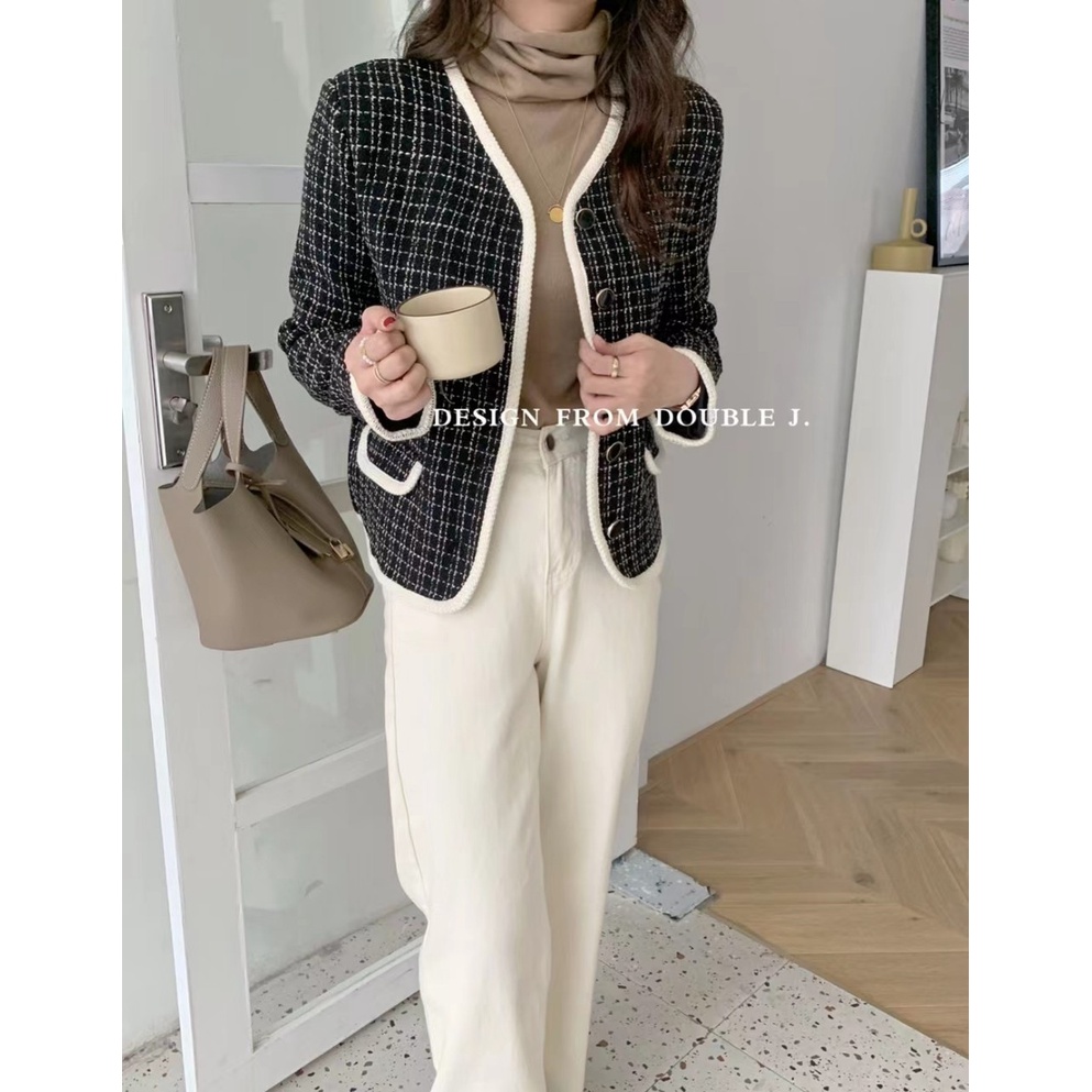 Áo khoác dạ Tweed 2 lớp Hàn Quốc