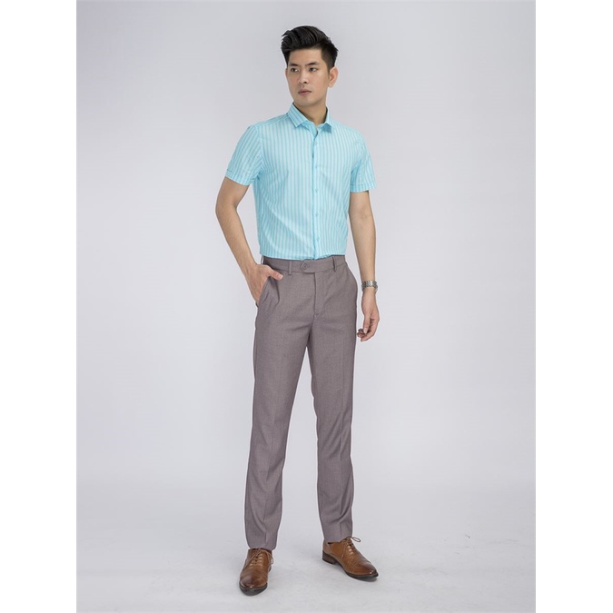 Áo sơ mi nam ngắn tay ARISTINO ASS044S8 màu xanh ngọc sọc dọc, chất modal sợi sồi, dáng slimfit, tà lượn