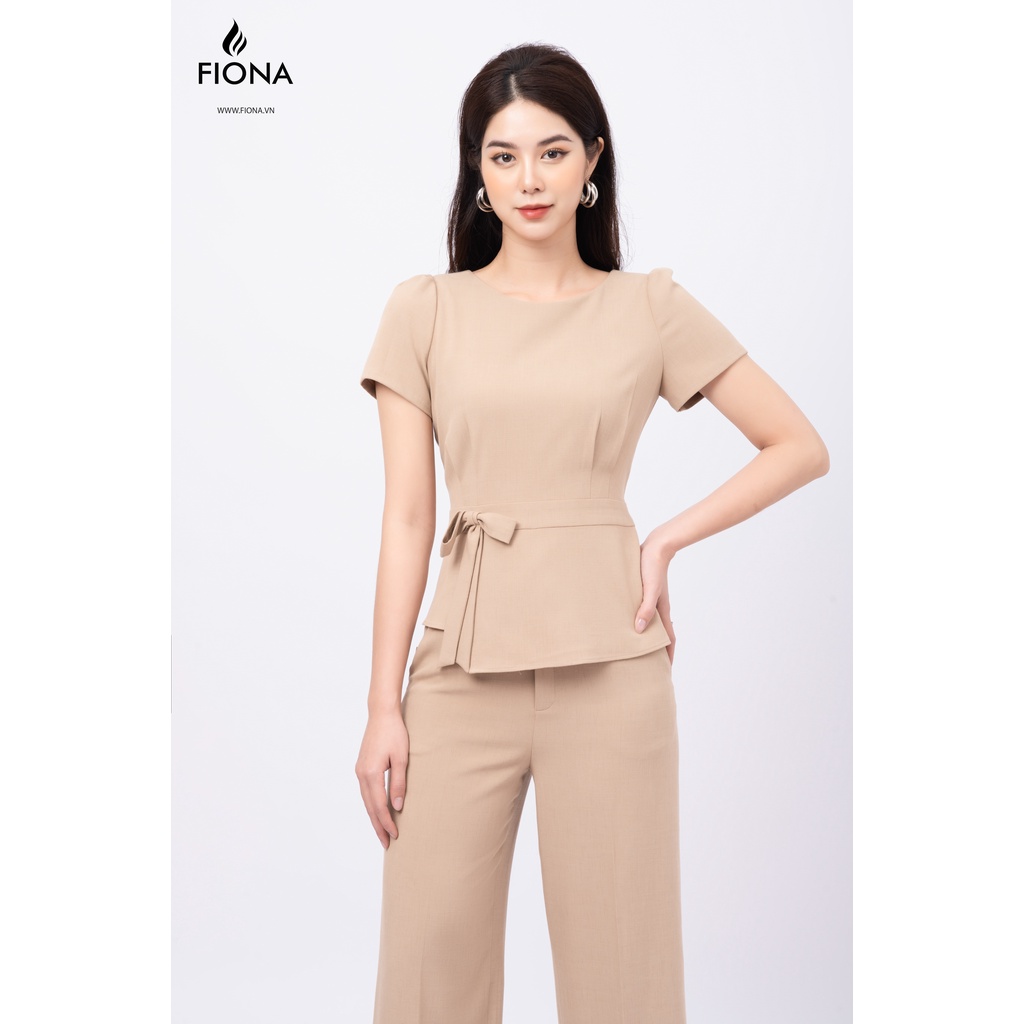 Áo sơ mi nữ dáng peplum ly xếp thân trước đính nơ trang trí FIONA F551214