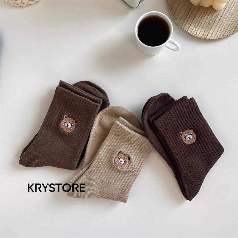 Tất vớ cao cổ Gấu Brown cute chất đẹp nam nữ Krystore TC33