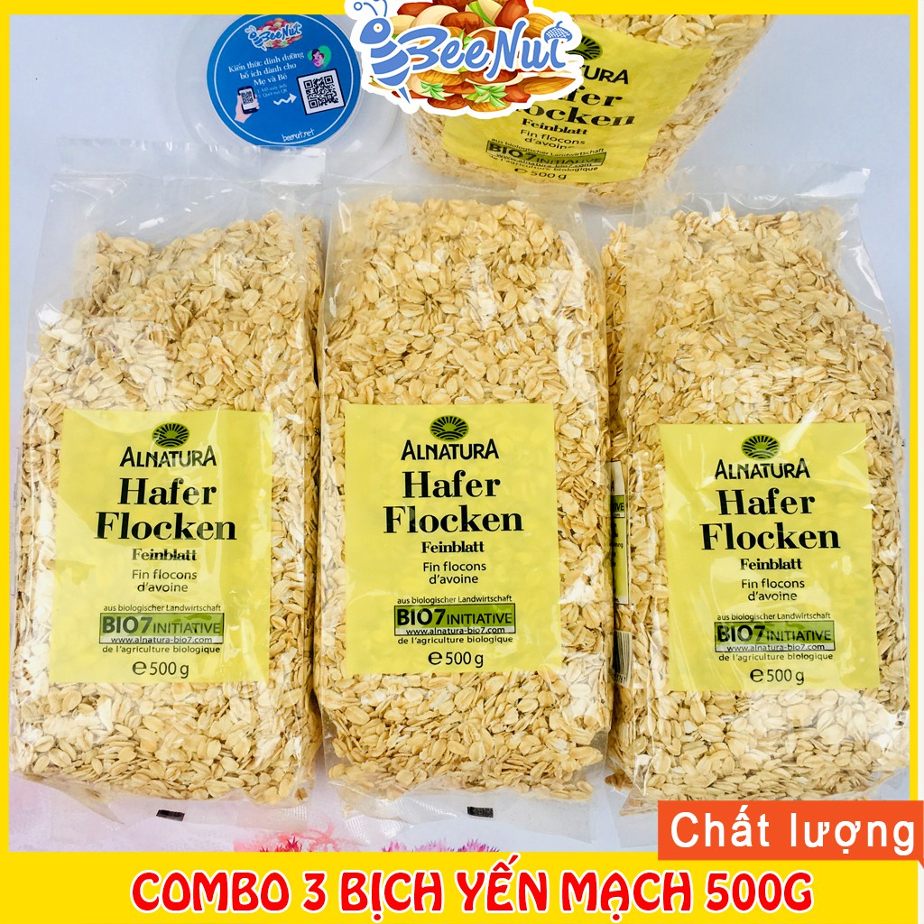 (Combo 3 Bịch 500g) Yến Mạch Đức nguyên hạt cán dẹt - 100% tự nhiên cung cấp tinh bột, vitamin và chất khoáng