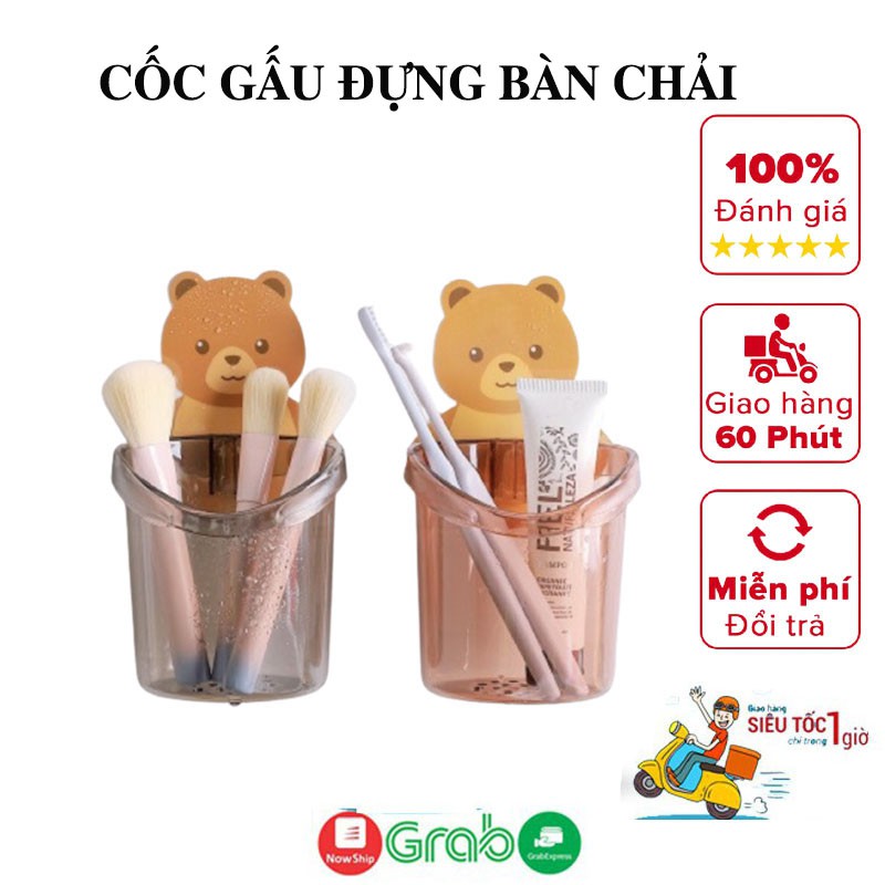 Cốc gấu đựng bàn chảy đánh răng dán tường bằng nhựa cứng có lỗ thoát nước tiện ích đồ gia dụng Tachi Store