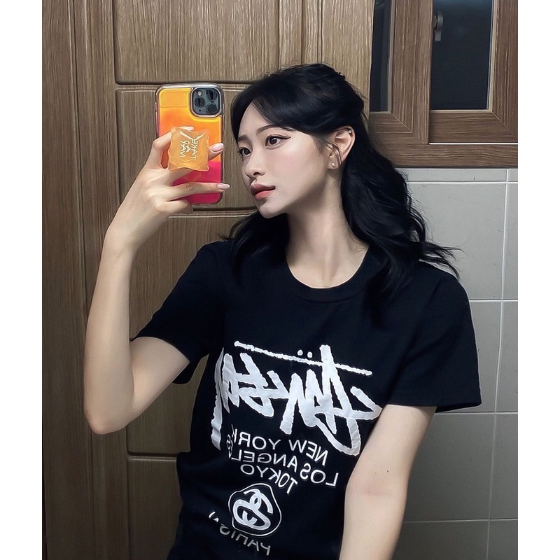 Áo Thun Stussy World Tour Đen/Trắng Cotton 100%. Áo phông STUSSY WORLD TOUR TSHIRT - BLACK/WHITE