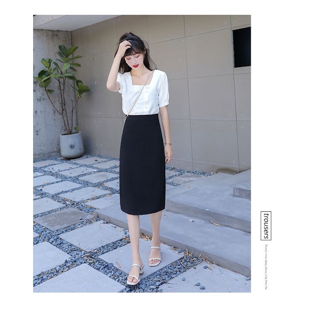 Chân váy chữ A qua gối xẻ sau( sẵn size) - M21