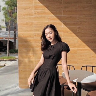 Đầm đen tùng xếp li form ngắn (kèm hình thật)
