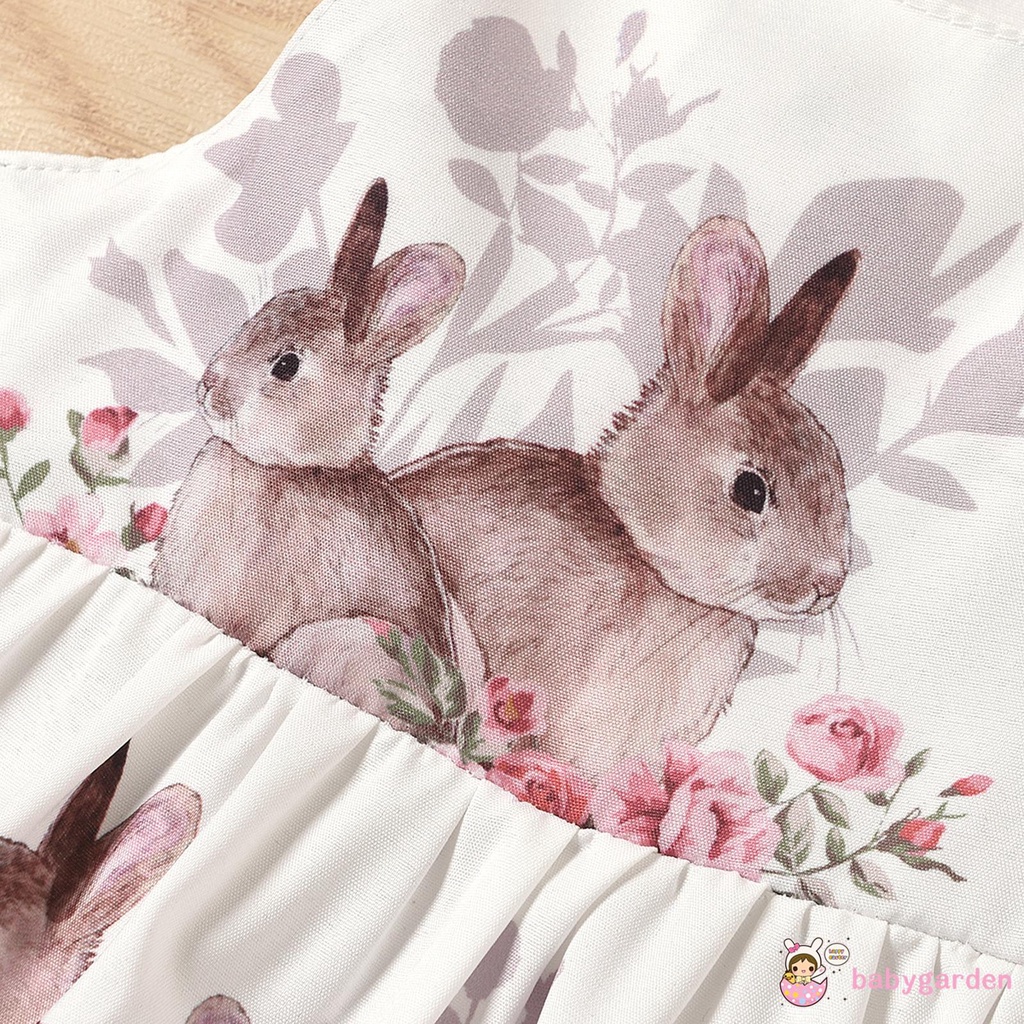 Áo Liền Quần Cổ Tròn Không Tay In Hoa Cho Bé Gái