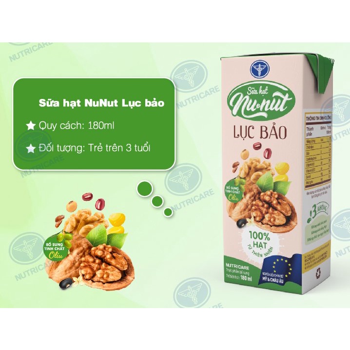 Thùng sữa nước Nunut 6 loại hạt Ngọc Lục Bảo ít đường giúp giải toả mệt mỏi bổ sung dinh dưỡng (48 hộp x 180m)
