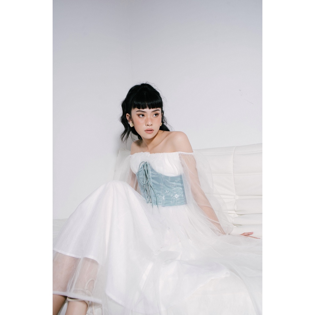 Đầm trễ vai dáng dài kết hợp beo phối đan dây | ADORE DRESS - CLÉLIE