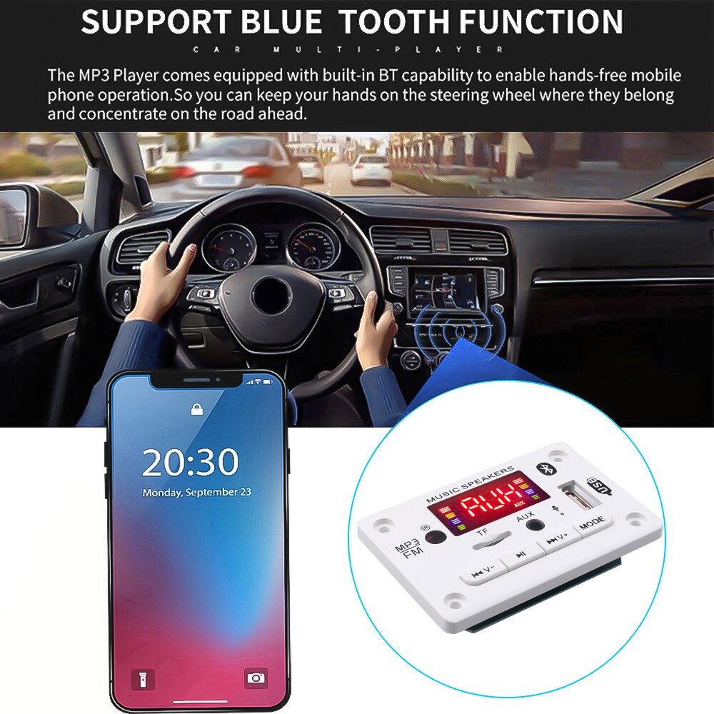 Bảng mạch giải mã máy nghe nhạc Mp3 KEBIDUMEI JQ-D106BT Bluetooth5.0 12V hỗ trợ chức năng ghi âm cho xe hơi