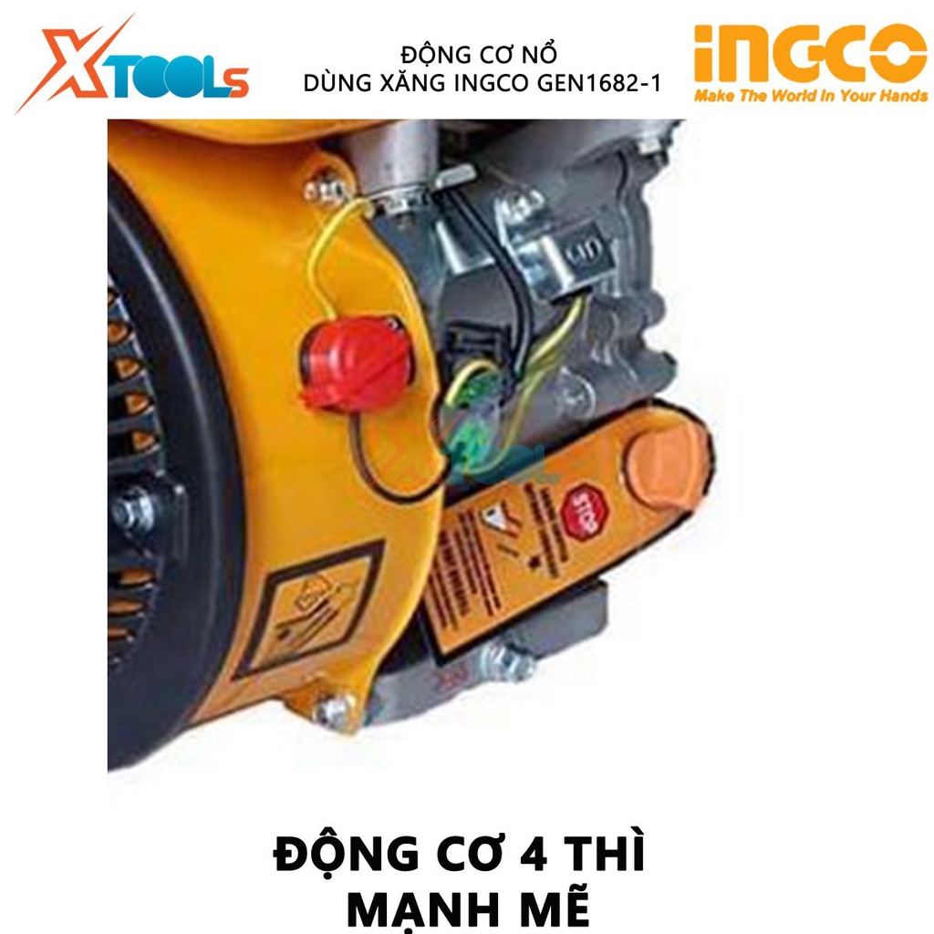 Động cơ nổ dùng xăng INGCO GEN1682-1 | máy nổ động cơ 4 thì OHV, đường kính trục 20mm, dung tích xi lanh 196ml phát điện