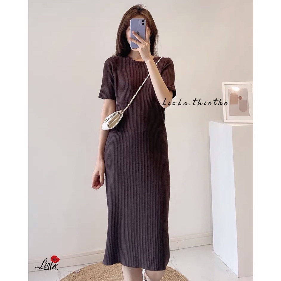 Váy Len | Váy/Đầm Len Tăm Dáng Suông Dài Co Giãn Ngắn Tay Mềm Mịn | LIOLA