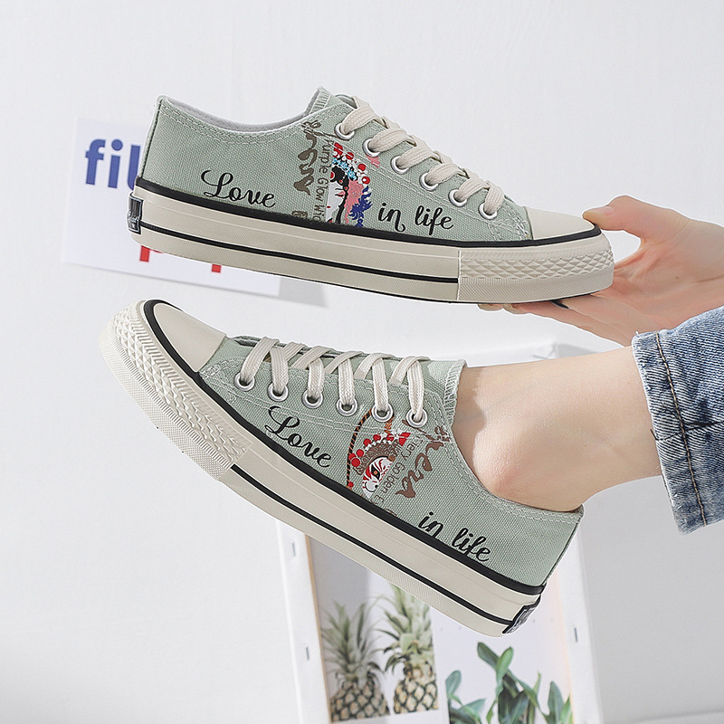 Giày Thể Thao Vải Canvas Họa Tiết graffiti Cá Tính Mẫu 2021 Thời Trang Cho Nữ