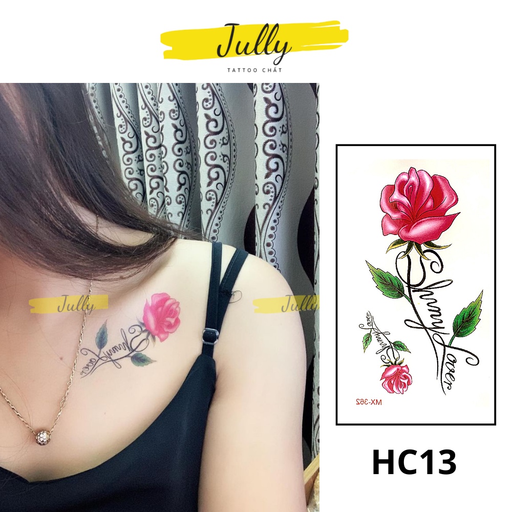 Hình xăm 15 ngày JULLY Tattoo chất, xăm dán ngực hình hoa hồng nổi bật cá tính, kích thước 10x6cm