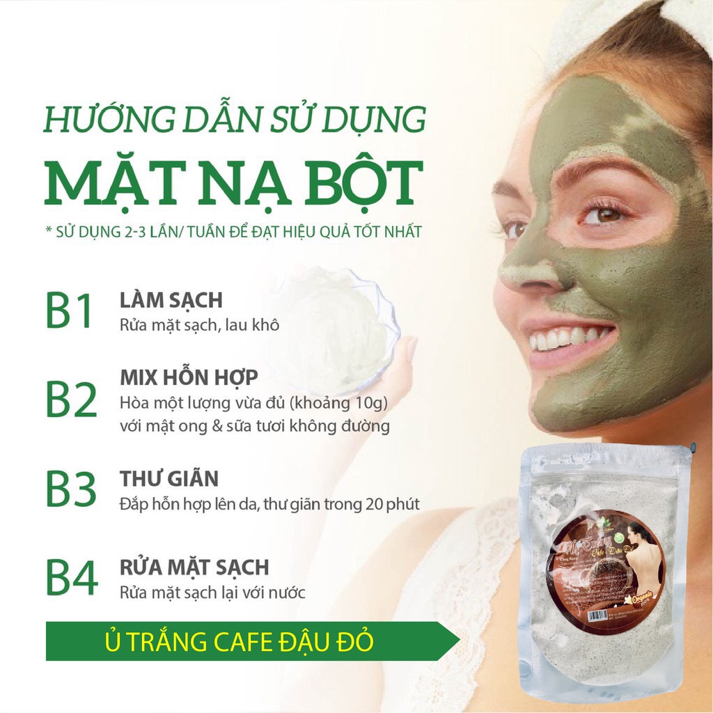 Ủ trắng cafe đậu đỏ 100gr dùng cho face body chính hãng,bột đậu đỏ,ủ trắng cà phê đậu đỏ