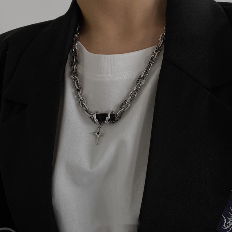 Vòng cổ Nhiều Lớp Đính Đá Zircon Đen Phong Cách Hip Hop Đường Phố Cho Nam Và Nữ