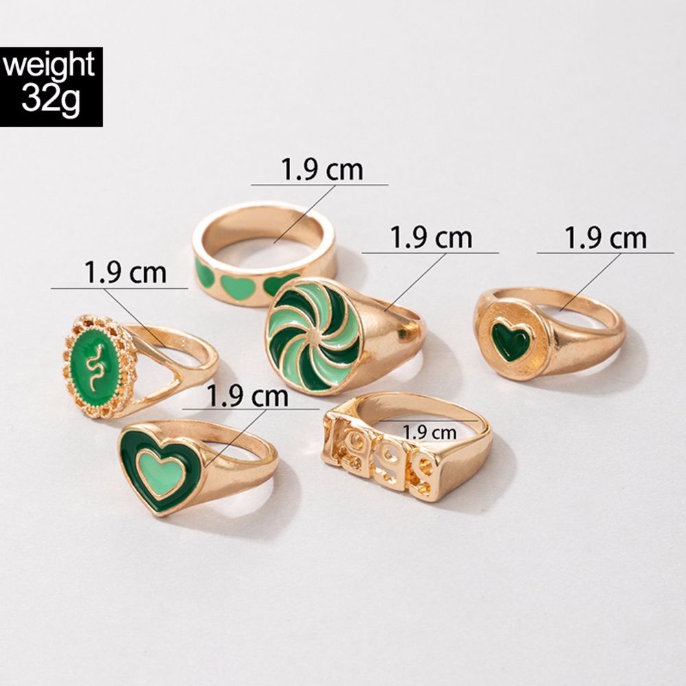 Bộ 6 Nhẫn Đeo Ngón Tay Bằng Hợp Kim Hình Hoa Trái Tim Phong Cách Hàn Quốc Sang Trọng Cổ Điển Dành Cho Nữ