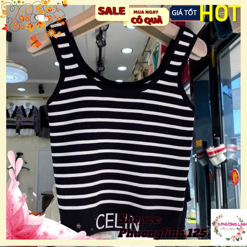 ÁO SÁT NÁCH KẺ CROP BO EO CHỮ CEL | BigBuy360 - bigbuy360.vn