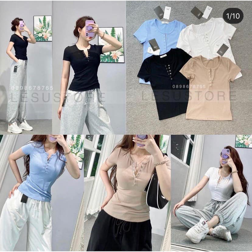 Áo tăm nữ, Áo ZR vải tăm khuy dập cúc ngực hot trend