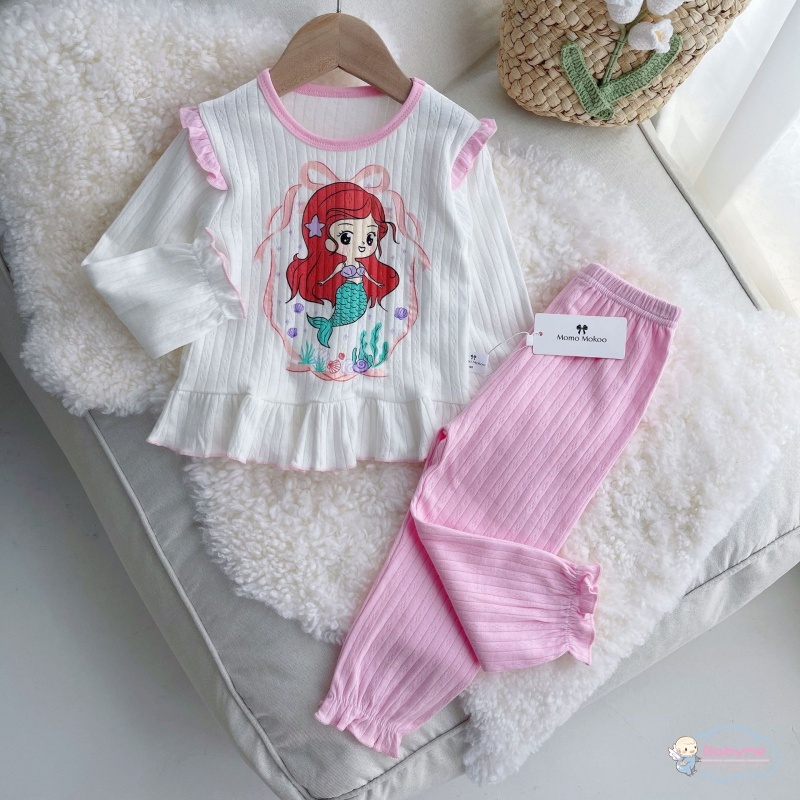 Set Đồ Ngủ 2 Món Gồm Áo Sơ Mi + Quần Dài Bằng Vải Cotton Thời Trang Xuân Thu Cho Bé Gái
