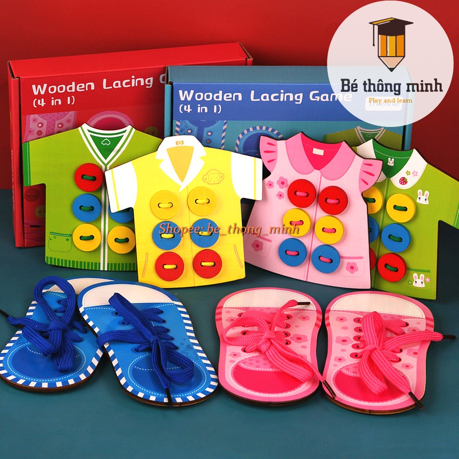 Đồ chơi tập buộc dây giầy + xâu cúc áo chuẩn montessori thực hành cuộc sống