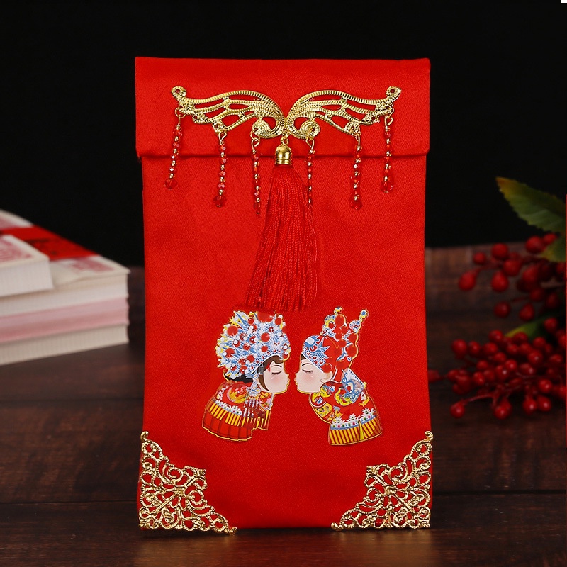 Bao lì xì cưới vải gấm cao cấp thêu hoa văn nổi, bao lì xì ăn hỏi, sính lễ, bê tráp