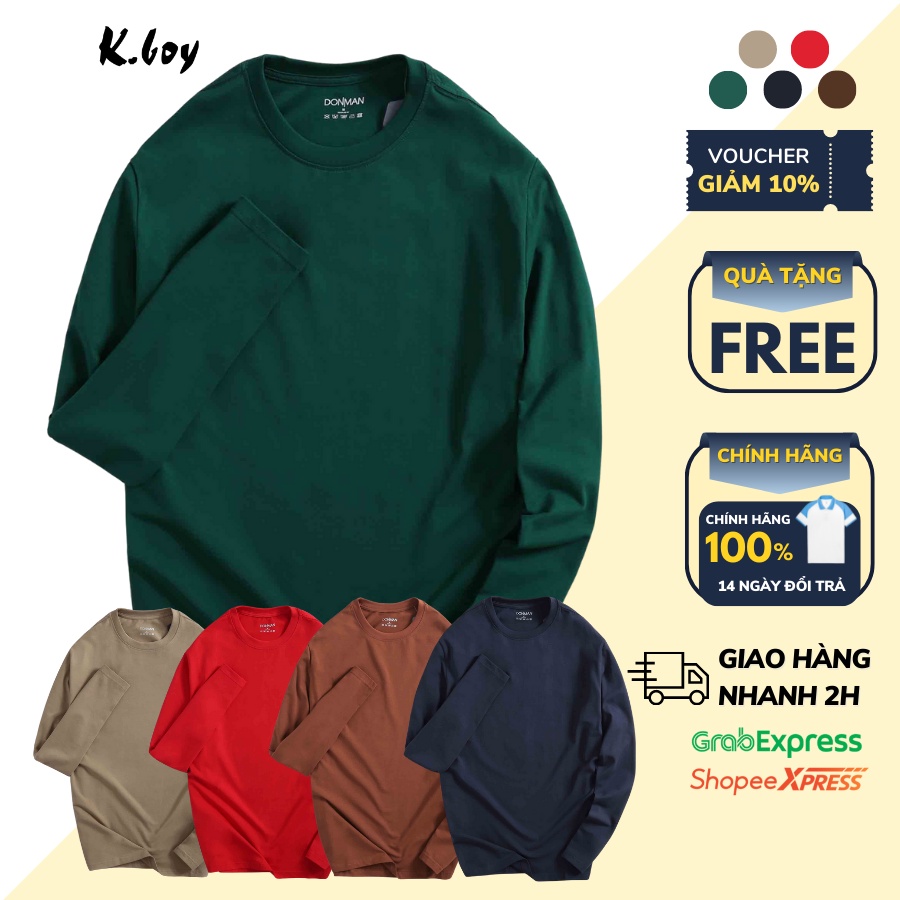 Áo thun phông cổ tròn tay dài Kboy Chất cotton co giãn 4 chiều, trơn mát , phù hợp mặc hằng ngày - AT20