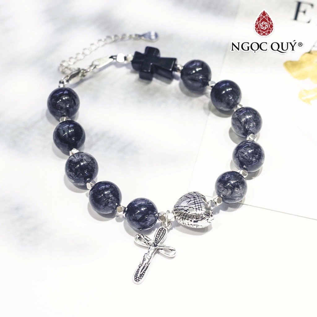 Vòng mân côi TA tóc đen phối charm bạc - Ngọc Quý