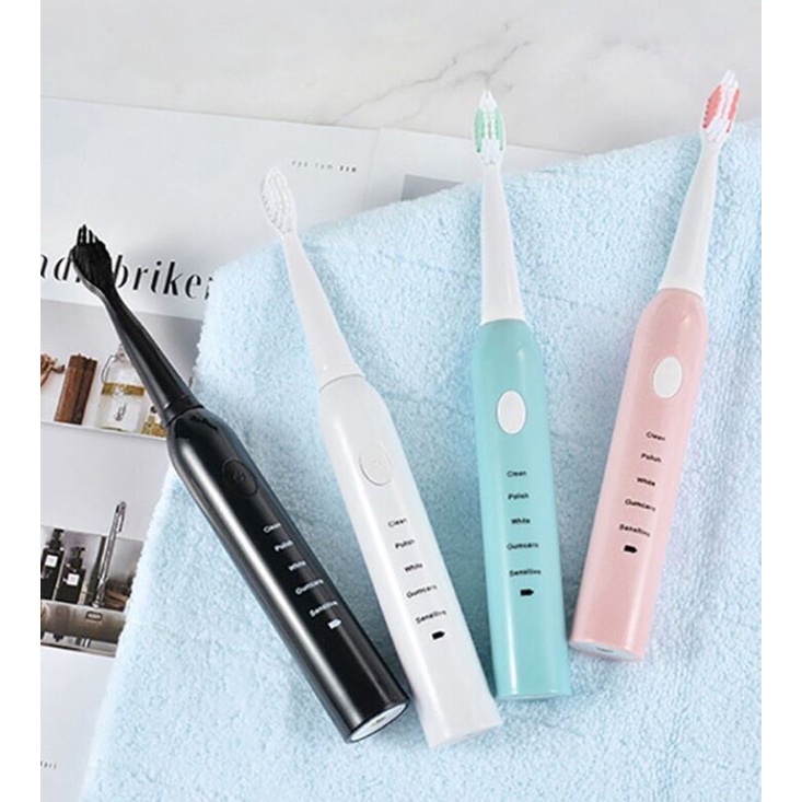 Bàn chải đánh răng điện ELECTRIC TOOTHBRUSH công nghệ rung sóng âm cao cấp tặng kèm 4 đầu.