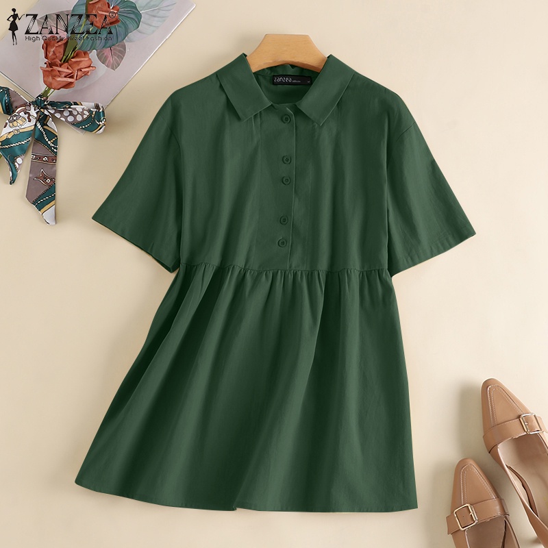 Áo sơ mi ZANZEA cổ bẻ gài nút dáng rộng vintage thời trang cho nữ